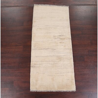 One-of-a-Kind Louisiana Hand-Knotted New Age Beige 2'10" x 6'6" Runner Wool Area Rug - Image 0