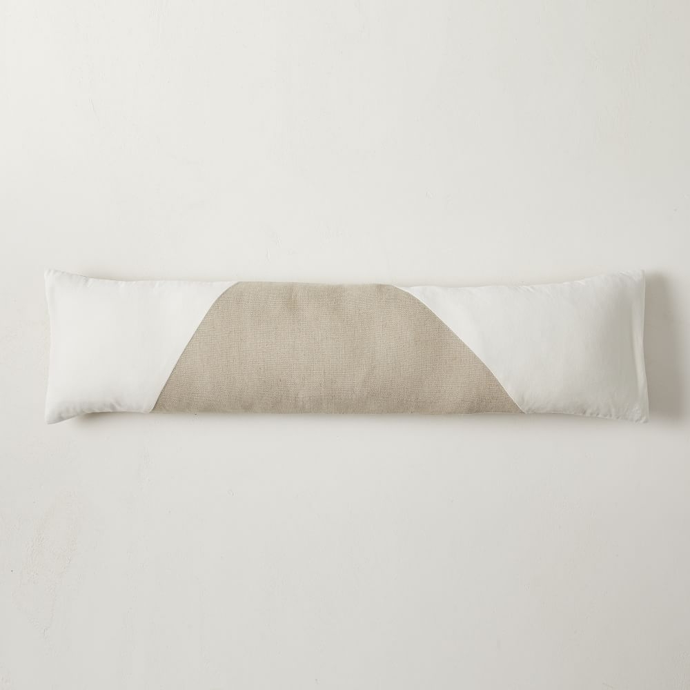Cotton Linen & Velvet Corners Pillow Cover, 12"x46", White - Image 0