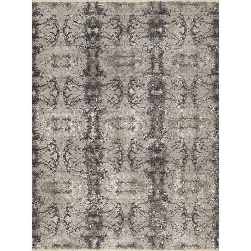 Samad Rugs Nirvana Geometric Wool/Silk Charcoal Area Rug - Image 0