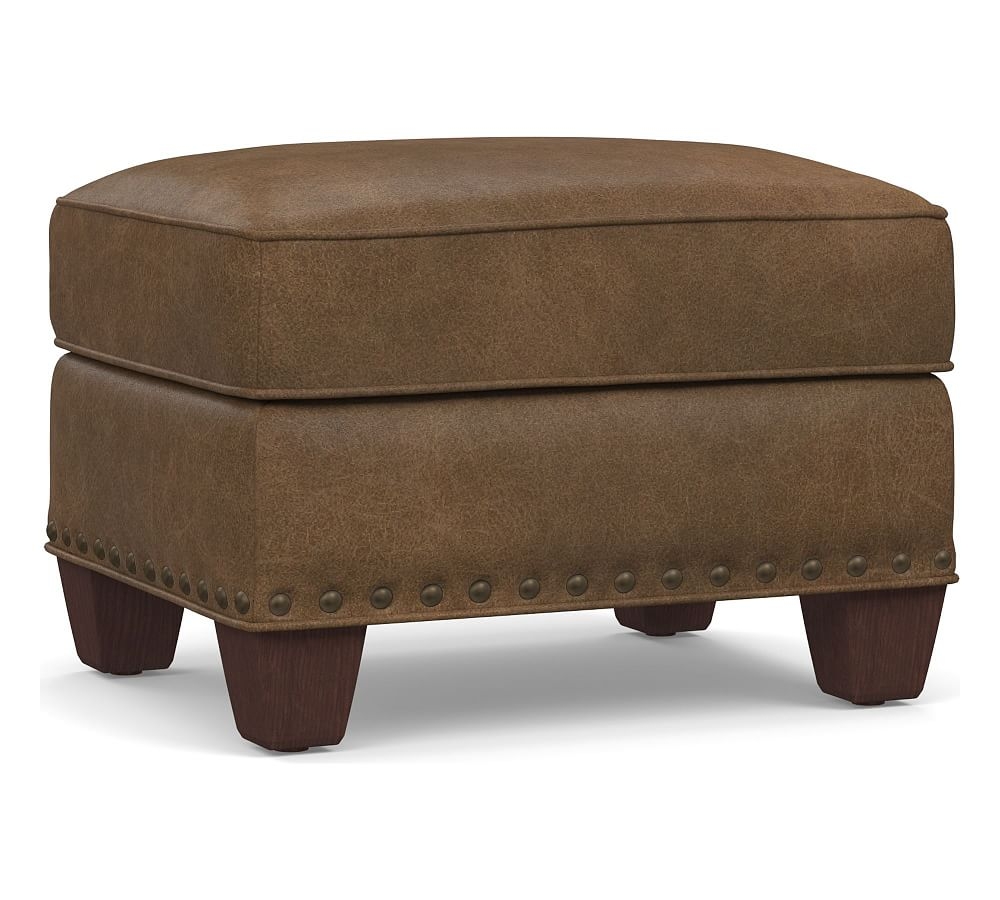 Irving Leather Storage Ottoman, Bronze Nailheads, Polyester Wrapped Cushions, Churchfield Chocolate - Image 0