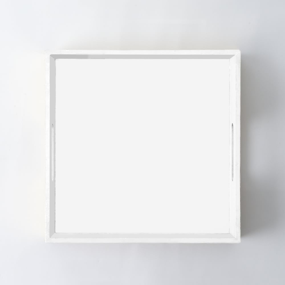 Lacquer Wood Square Tray 12"x 2.25", White - Image 0