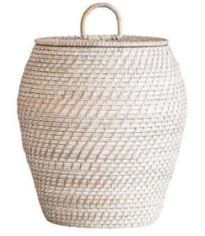 Rattan Baskets with Lids, Whitewashed, Set of 2 - Image 1