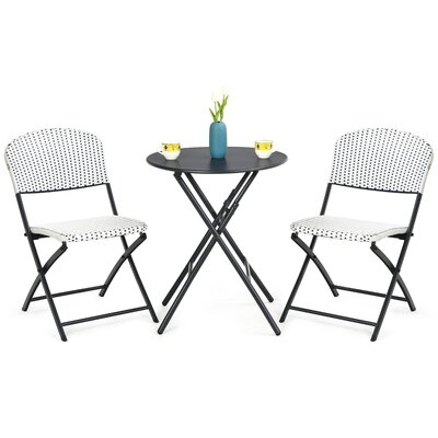 Arlmont & Co. 3pcs Patio Rattan Bistro Set Folding Table Chairs Garden Deck - Image 0