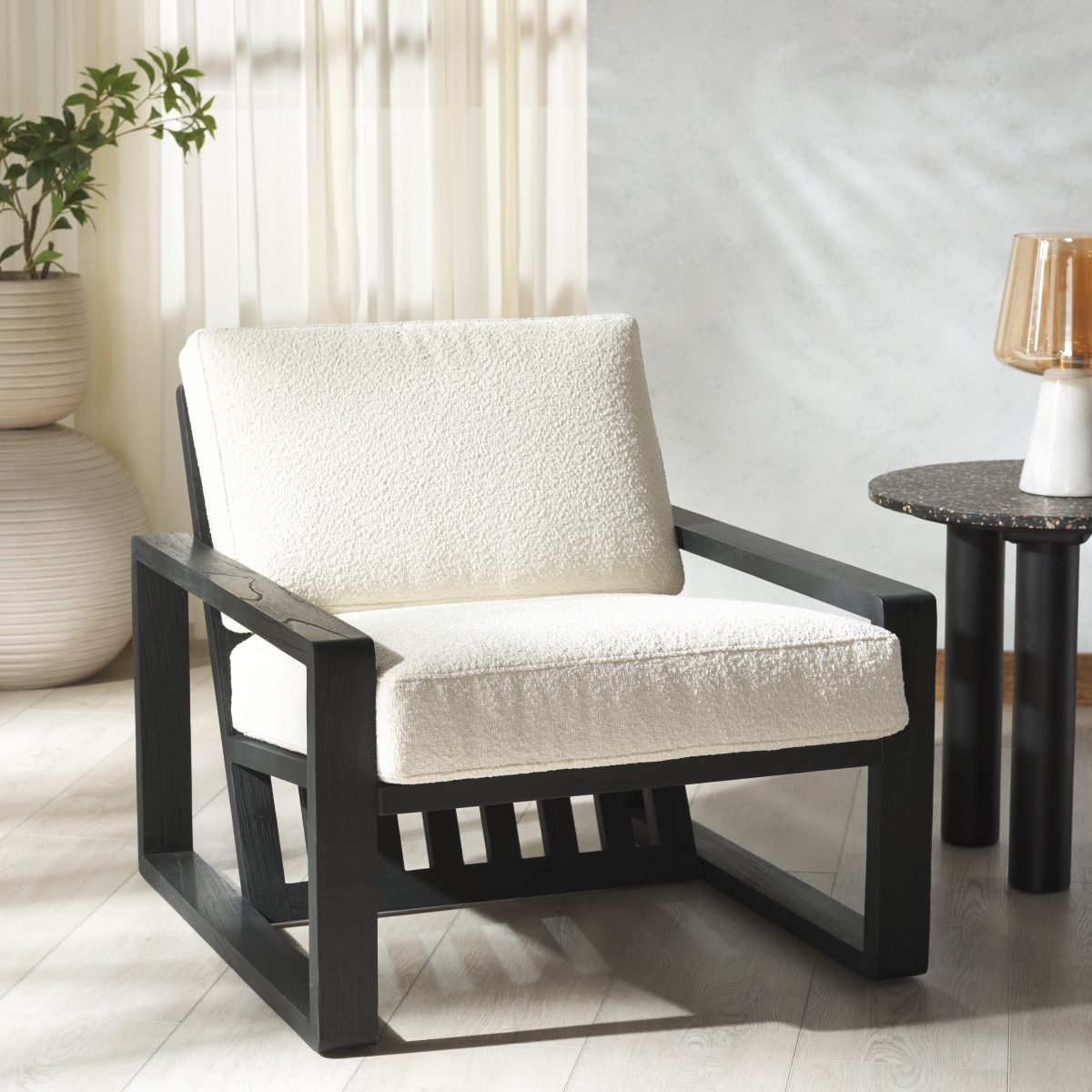 Decarlo Wooden Frame Accent Chair - Beige/Black - Image 1