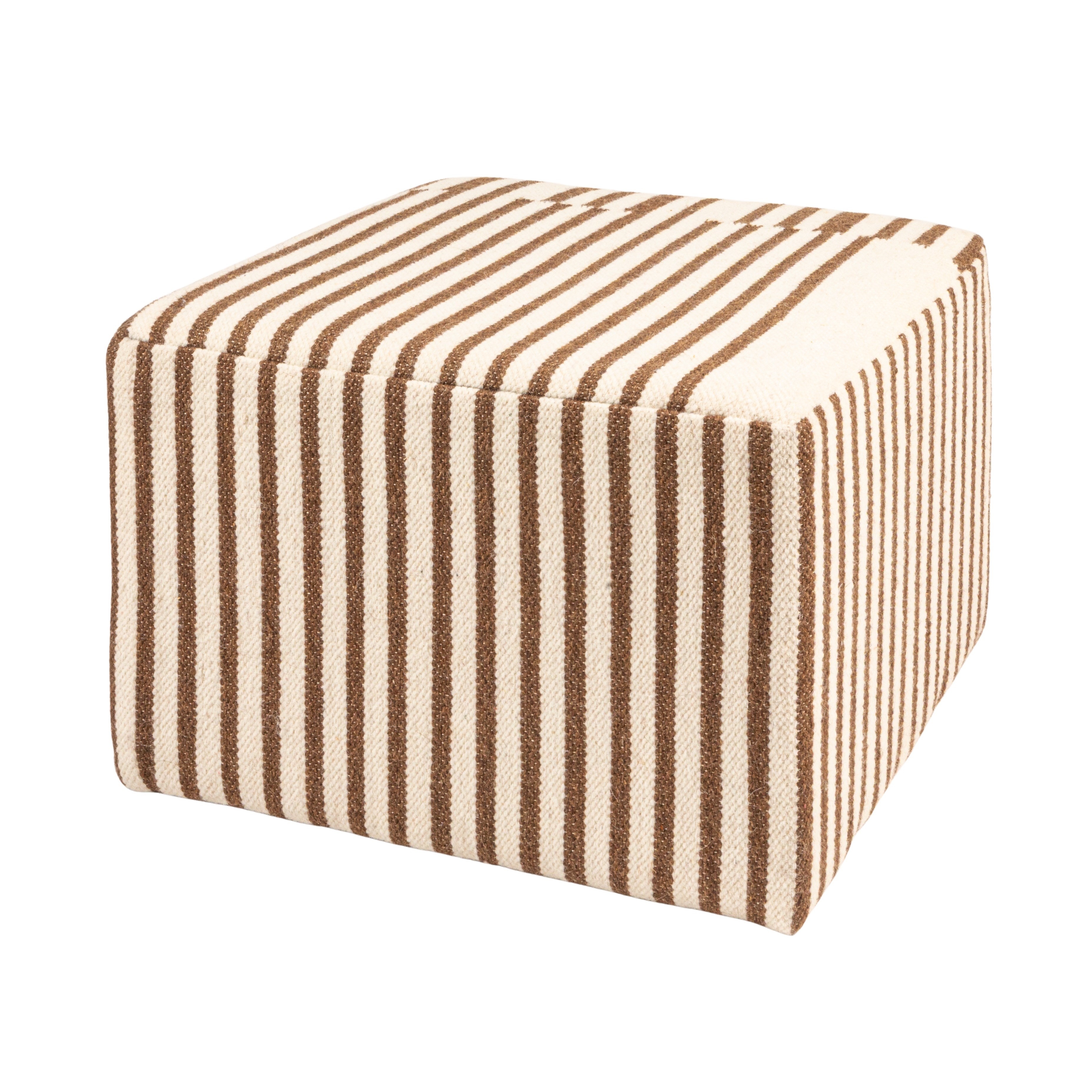 Wool Kilim Upholstered Coffee Table Ottoman, Striped Cream and Brown, Small - Image 0