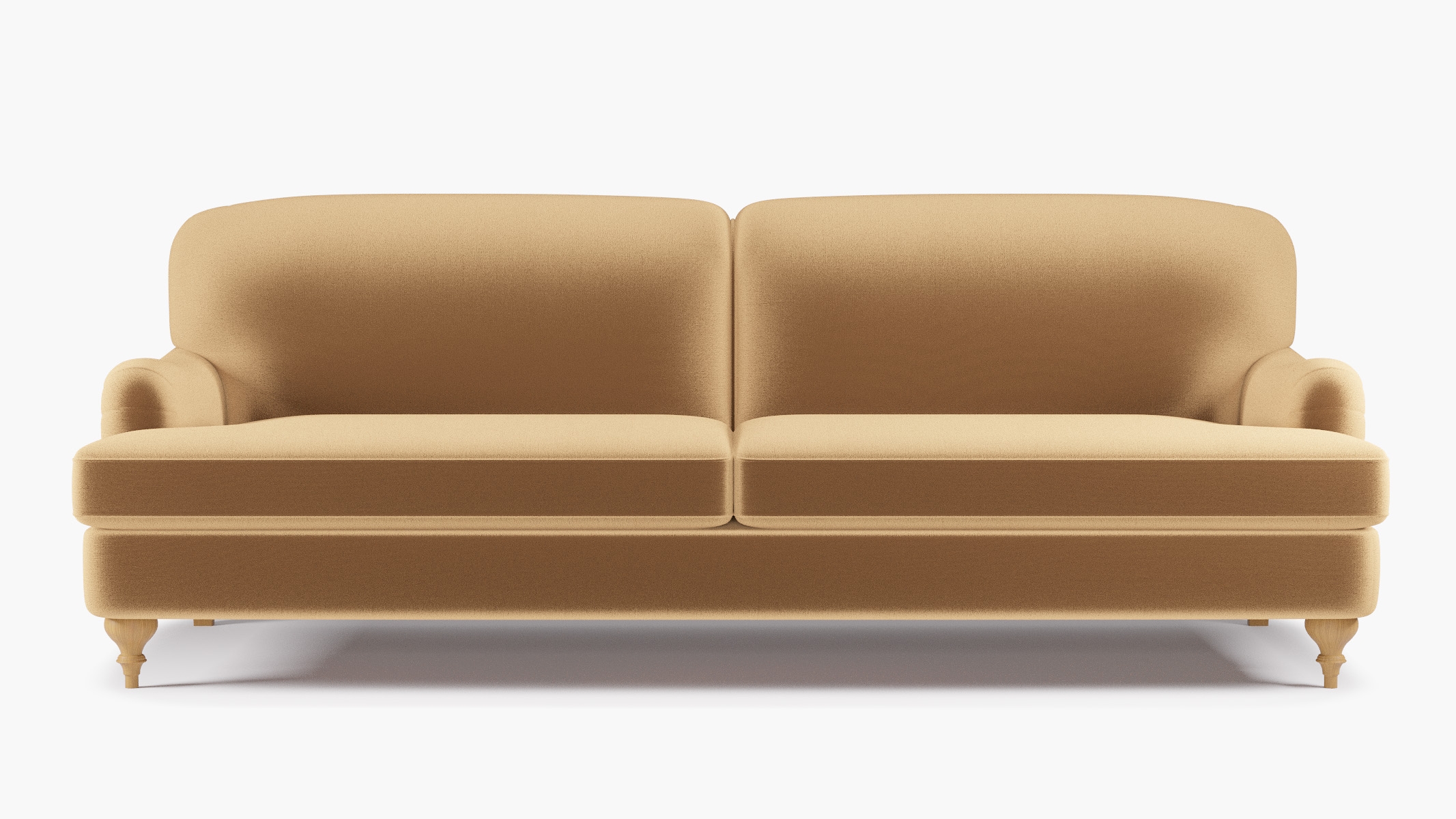 English Roll Arm Sofa, Fawn Performance Velvet, Natural Turned Wood Leg - Image 0