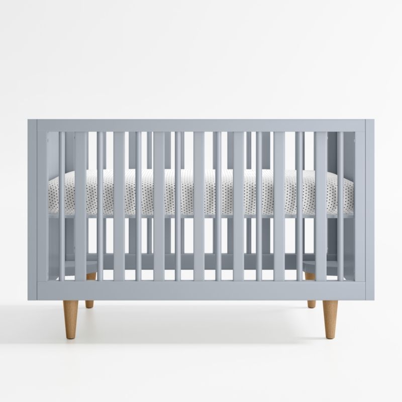Finn Mist Blue Wood Convertible Baby Crib with Toddler Bed Rail - Image 1