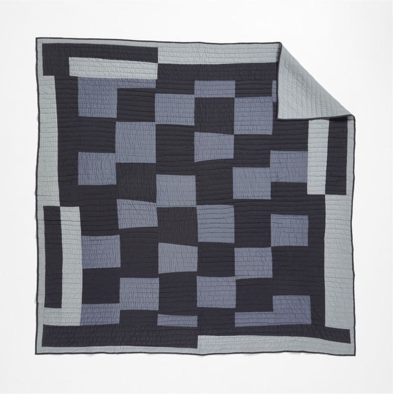 Gee's Bend Organic Cotton Midnight Navy Checkerboard Quilted Standard Bed Pillow Sham - Image 3