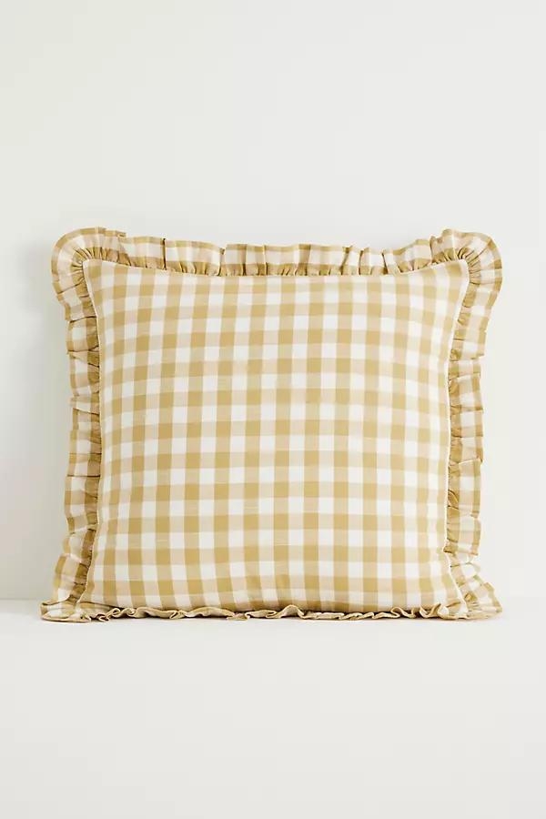 Ana Cotton Gingham Printed Ruffle Pillow - Image 0