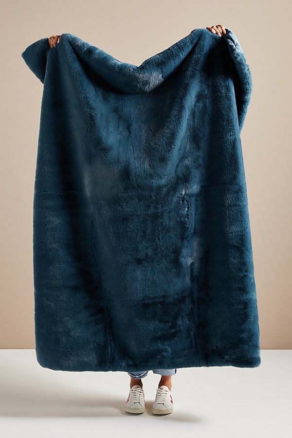 Hibernal Faux Fur Throw Blanket By Anthropologie in Blue - Image 0