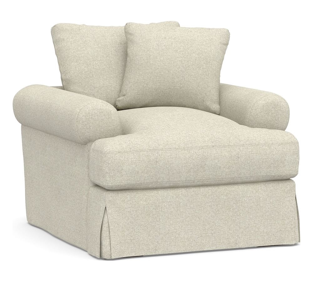 Sullivan Roll Arm Slipcovered Deep Seat Armchair, Down Blend Wrapped Cushions, Performance Heathered Basketweave Alabaster White - Image 0