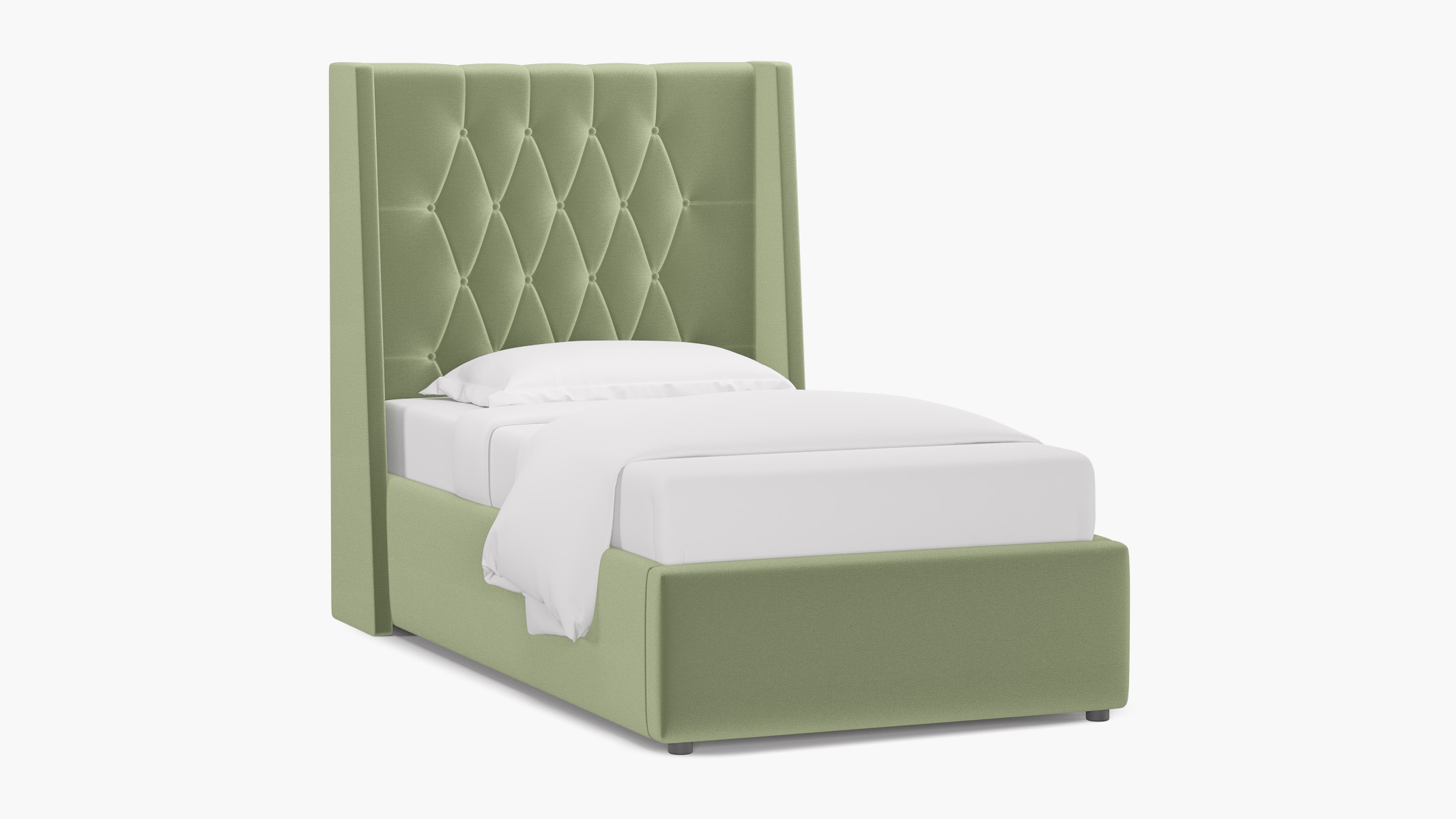 Tufted Wingback Bed, Celadon Performance Plush Velvet, Twin - Image 1