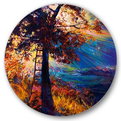 Silhouette Of Autumn Tree In The Evening Glow - Traditional Metal Circle Wall Art - Image 0