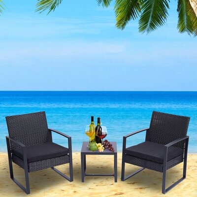 3 Pieces Patio Set Outdoor Wicker Patio Furniture Sets Modern Set Rattan Chair Conversation Sets With Coffee Table For Yard And Bistro (black) - Image 0