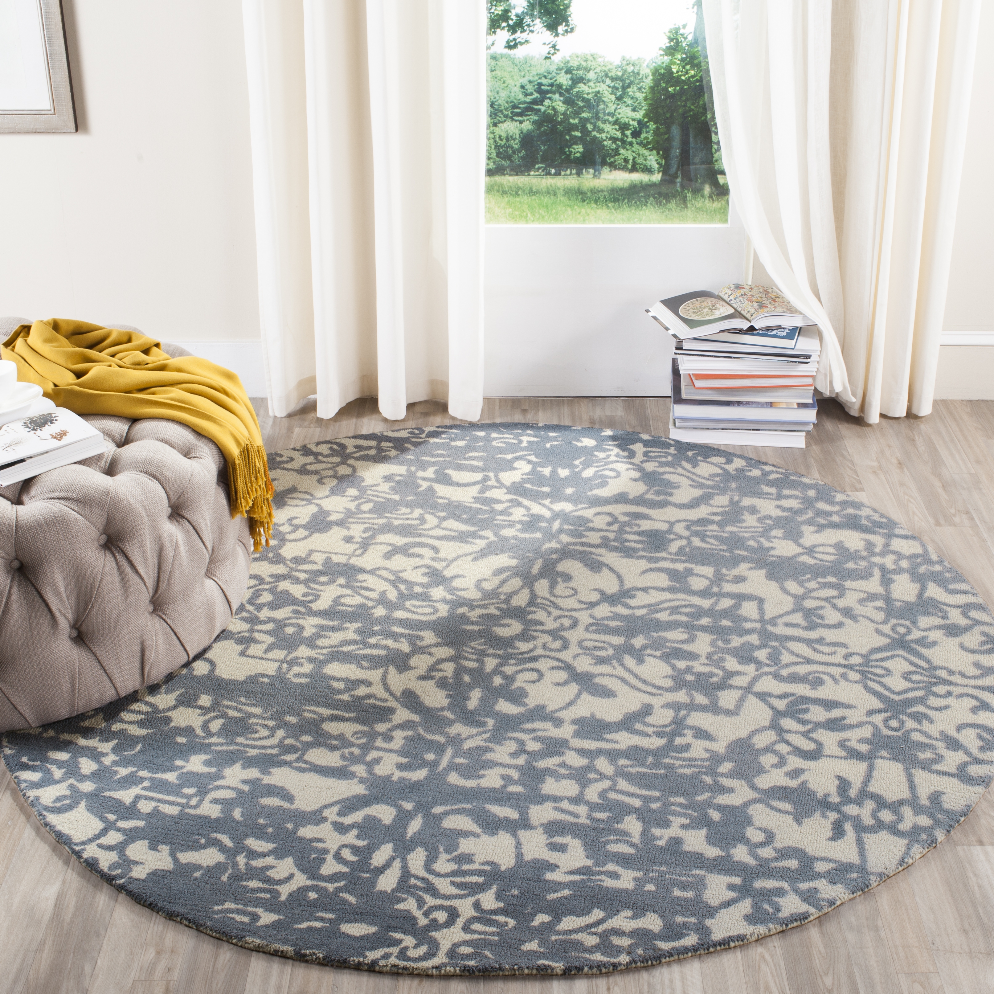 Arlo Home Hand Tufted Area Rug, RVT101A, Ivory/Blue,  6' X 6' Round - Image 1