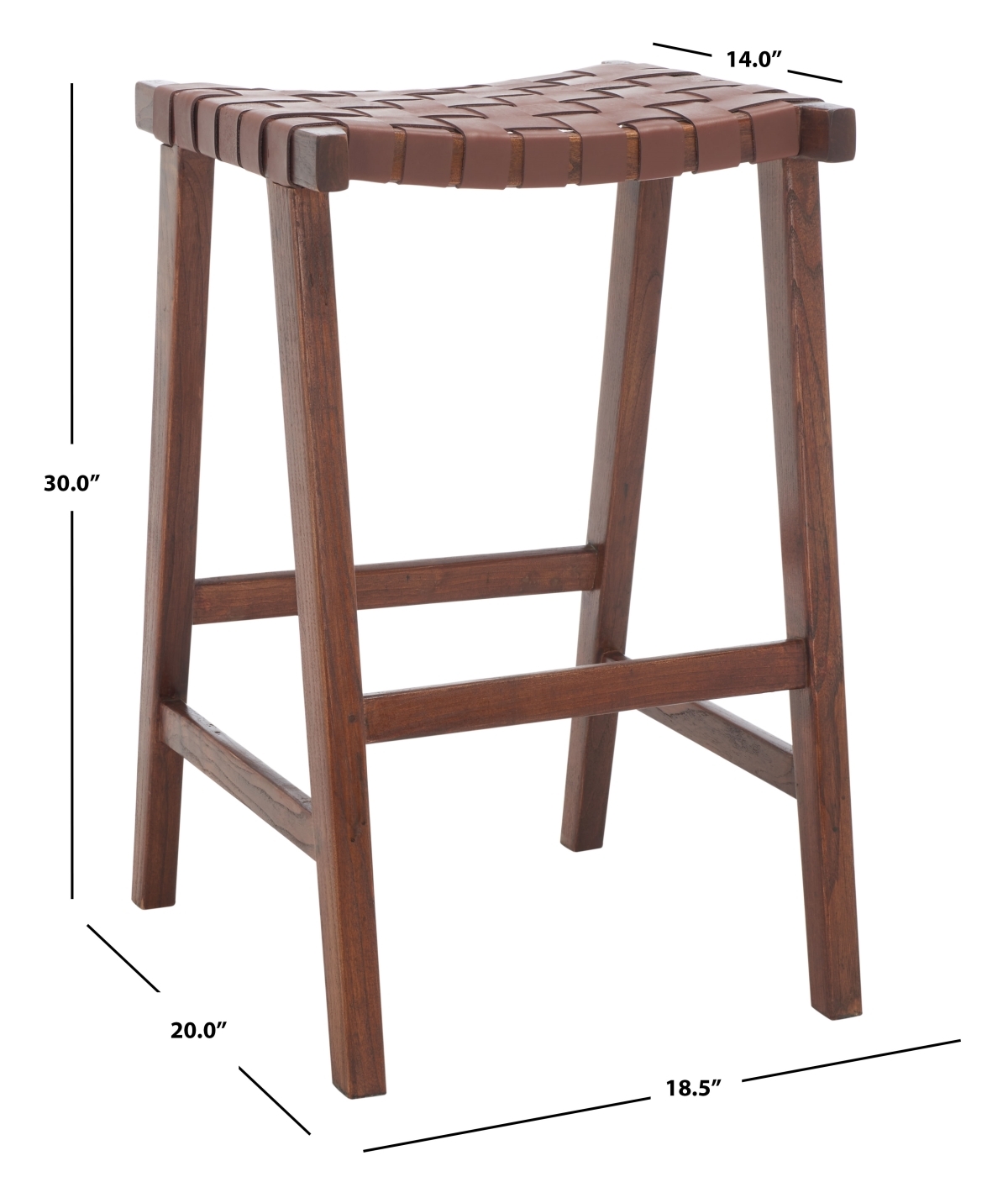 Abreu Rectangle Barstool - Cognac / Walnut - Safavieh - Image 7