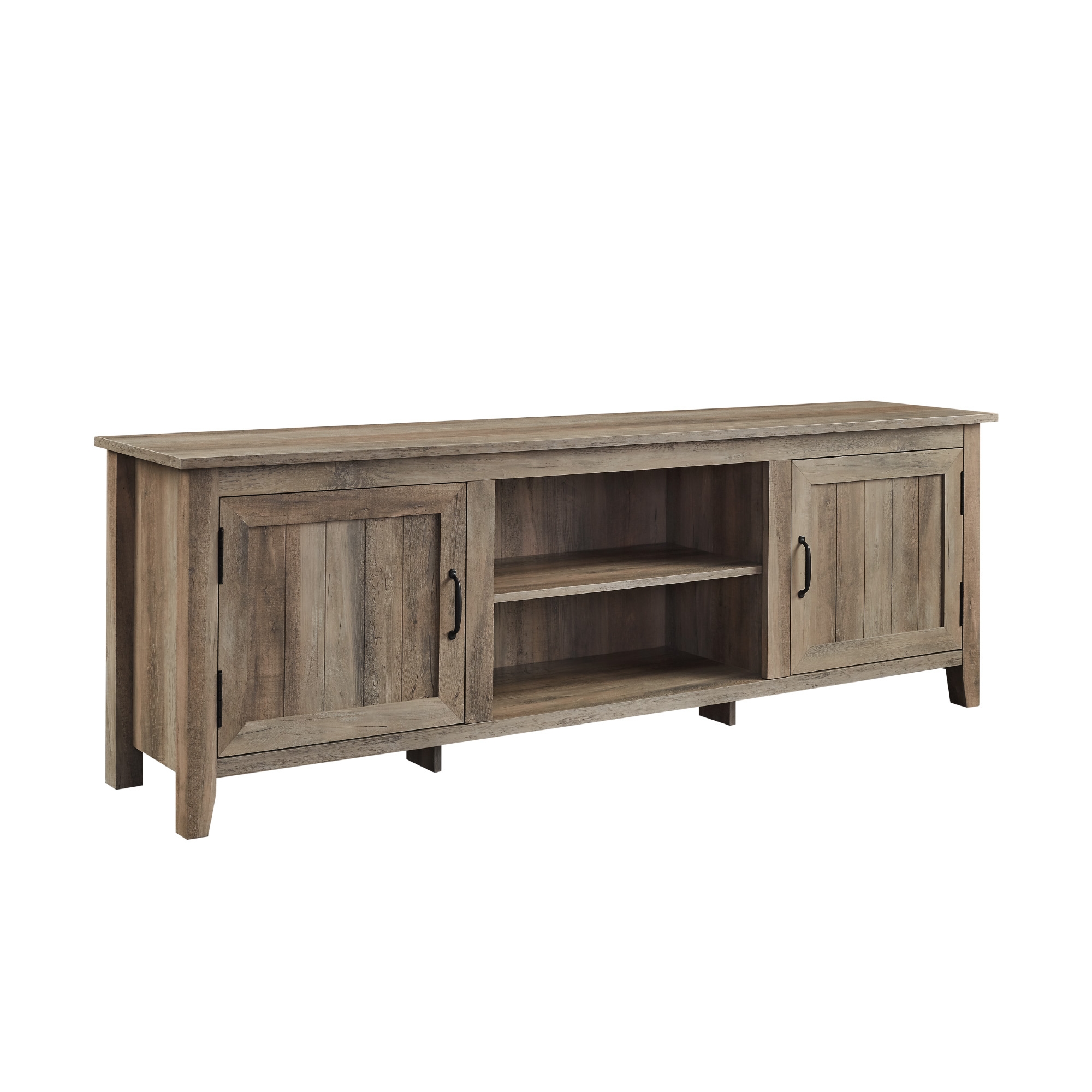 70" Modern Farmhouse Simple Grooved Door Wood TV Stand - Grey Wash  - Image 0
