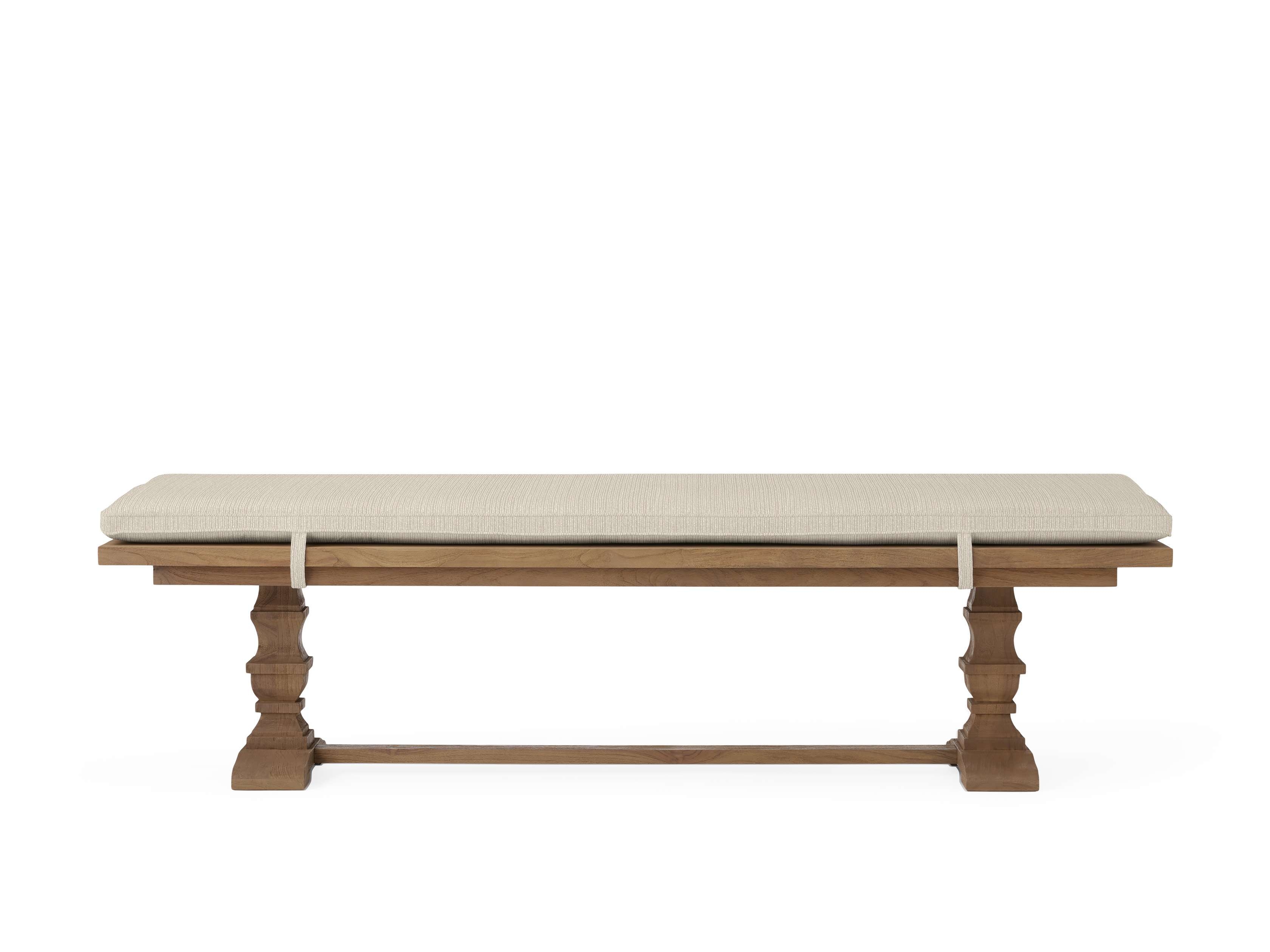 Hamptons Outdoor Dining Bench with Cushion in All Weather Wicker Natural  Twilly Oat/80" - Image 0