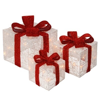 3 Piece White Thread Gift Box Lighted Display - Image 0