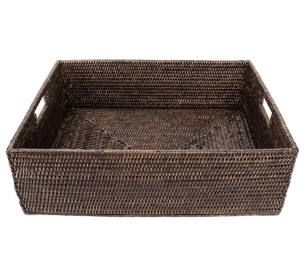 Tava Handwoven Rattan Rectangular Storage Basket, Large, Espresso - Image 0