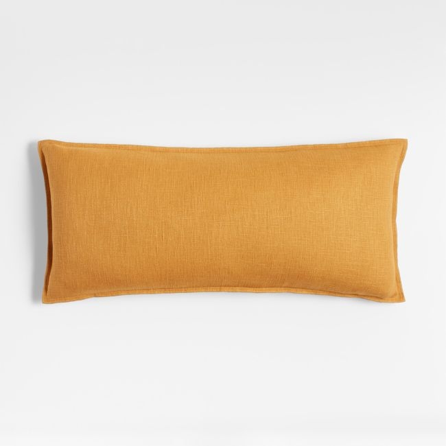 Amber 36x16 Laundered Linen Throw Pillow with Feather Insert - Image 0