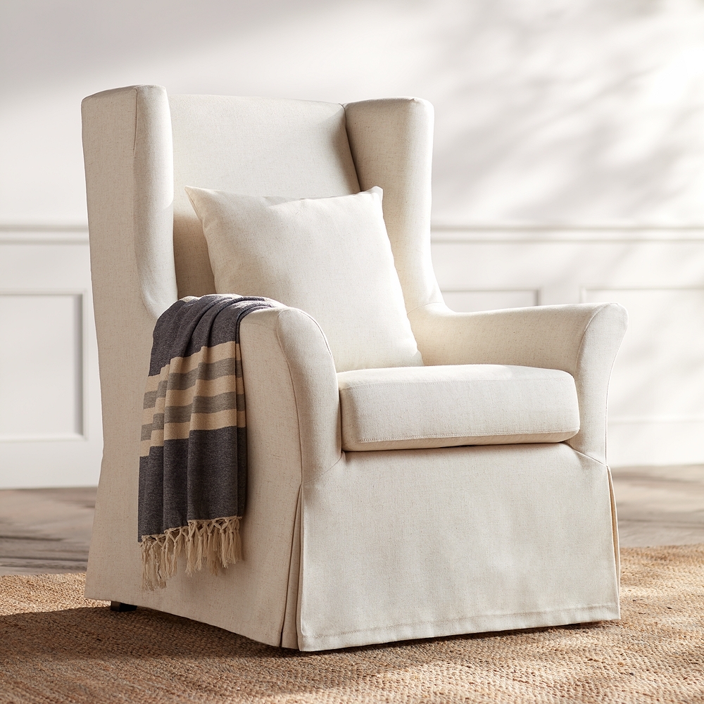 Pomona Oatmeal Fabric Slipcover Accent Chair - Image 0