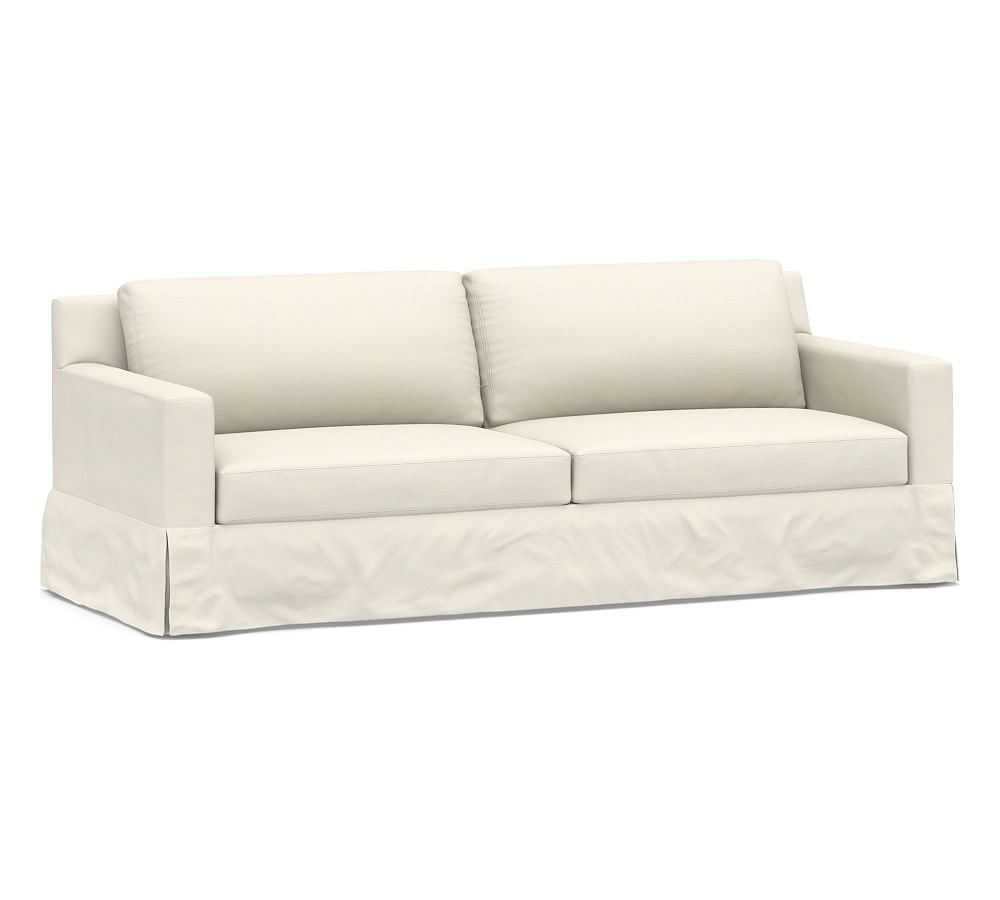 York Square Arm Slipcovered Grand Sofa 95.5", Down Blend Wrapped Cushions, Textured Twill Ivory - Image 0