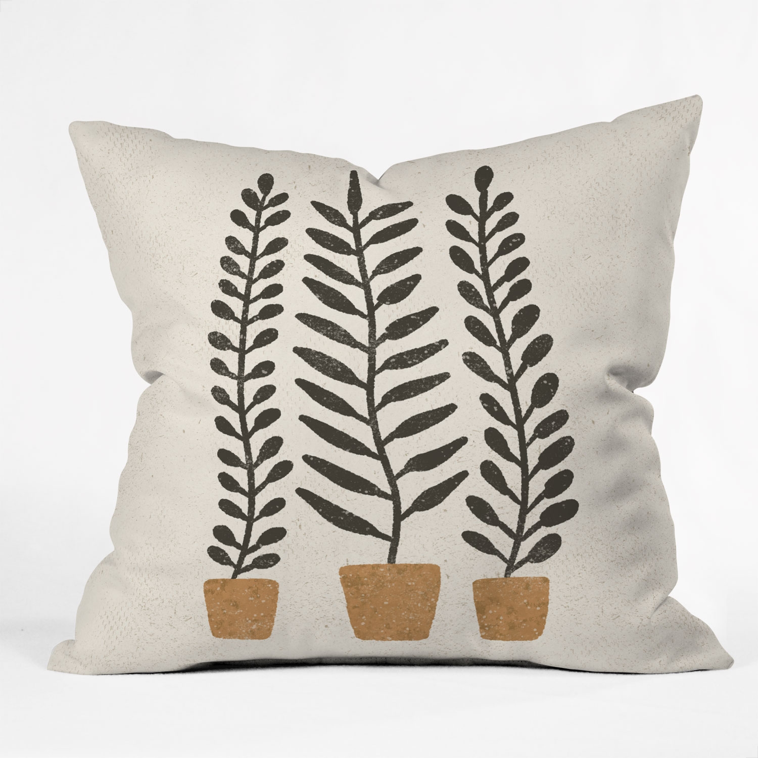 Potted Ferns Black Terracotta by Pauline Stanley - Outdoor Throw Pillow 18" x 18" - Image 1