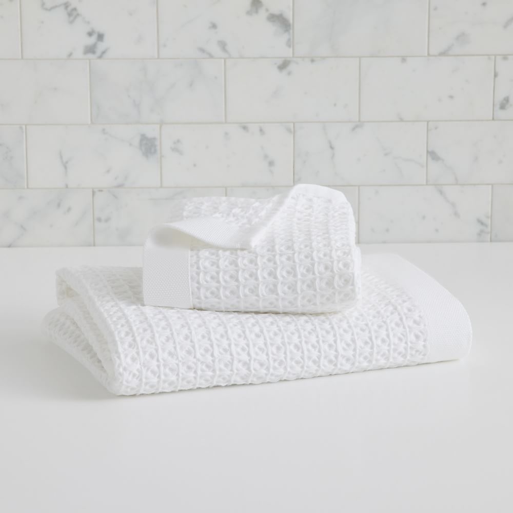 Waffle Organic Towel Set, White , Set of 2 - Image 0