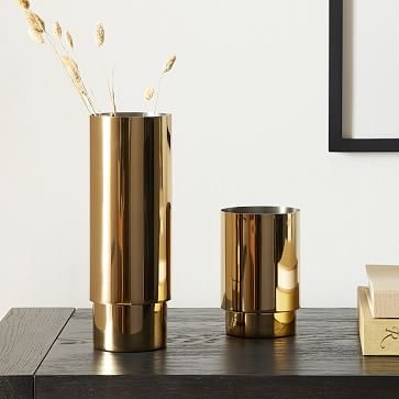 Brass And Enamel Tube Vase, Polished Brass, Small And Large, Set of 2 - Image 0