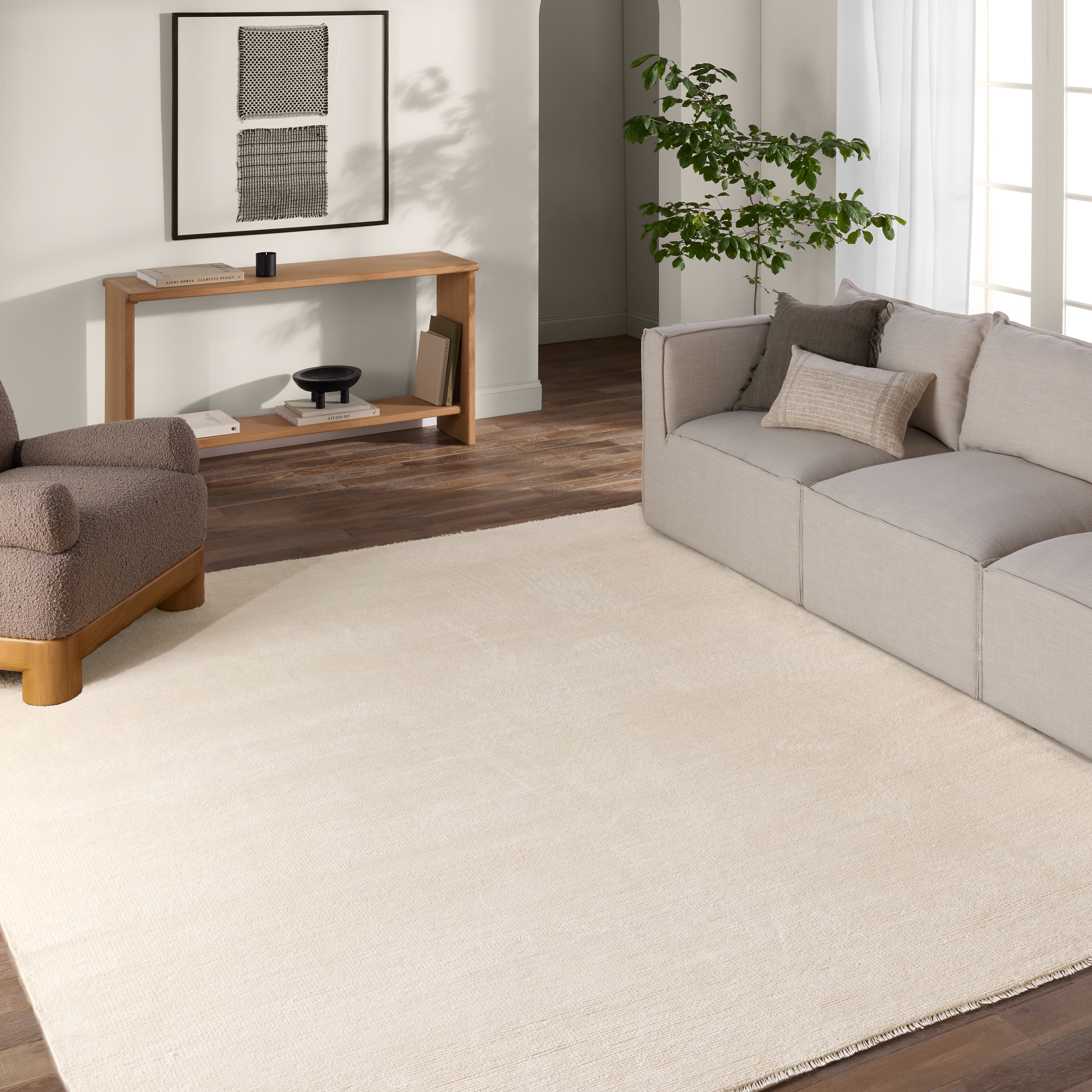 Origin SAG18 Handknotted Solid Ivory Area Rug (8'6"x11'6") - Image 4