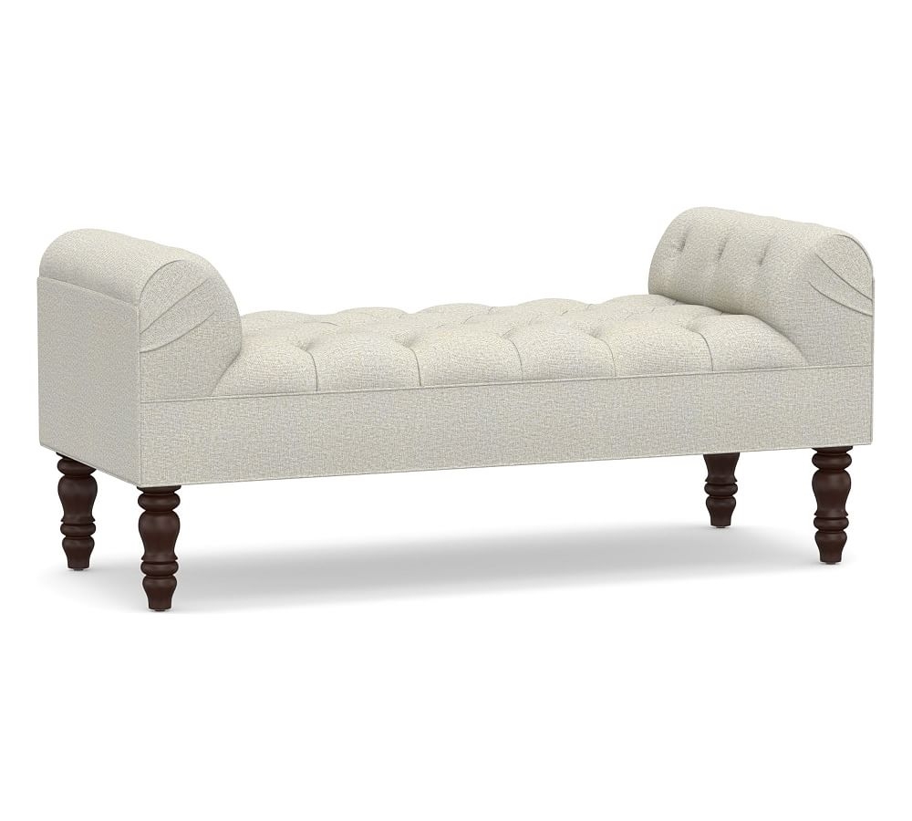 Lorraine Upholstered Tufted Bench, Performance Heathered Basketweave Dove - Image 0