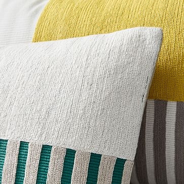 Corded Striped Blocks Pillow Cover, 12"x21", Midnight - Image 1
