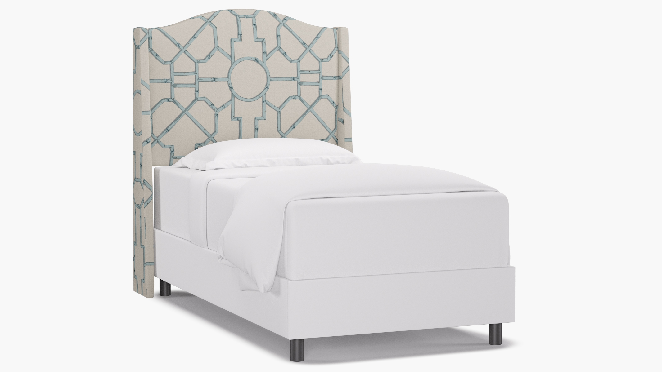 Classic Wingback Headboard, Blue Baldwin Bamboo, Twin - Image 0