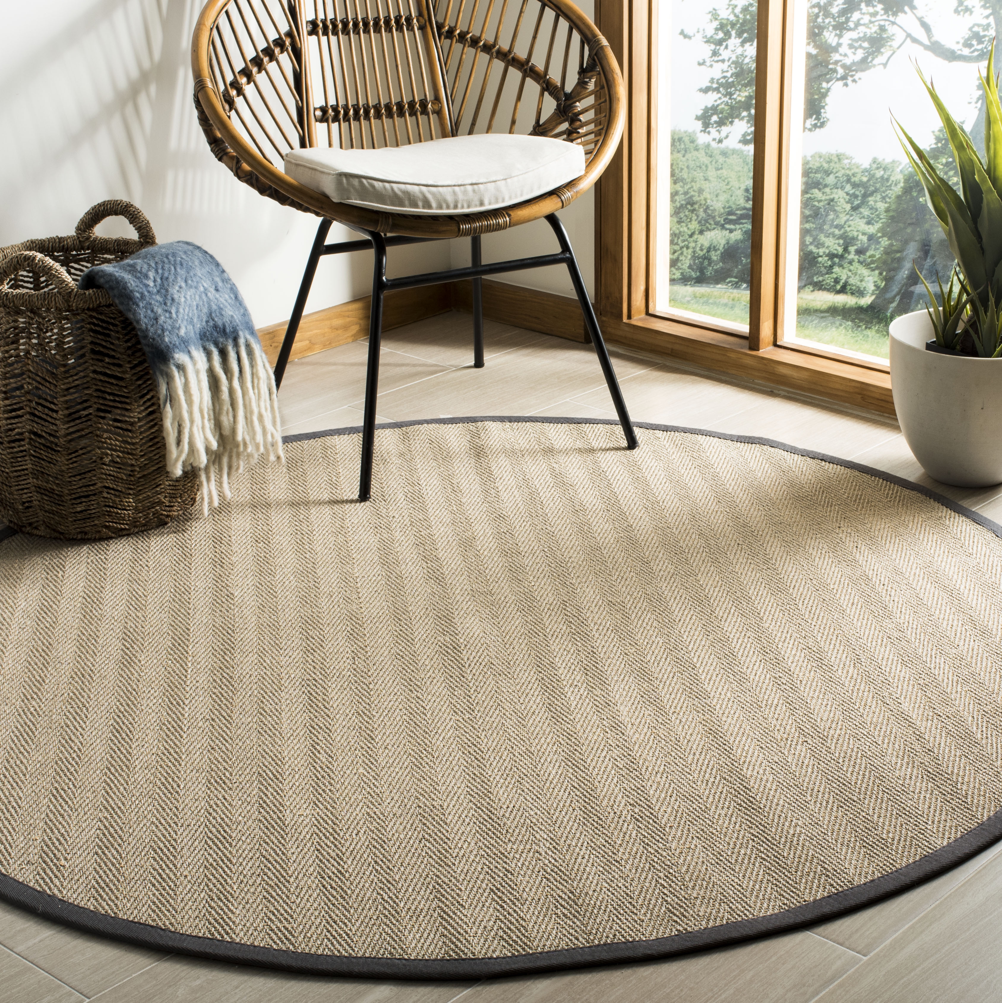 Arlo Home Woven Area Rug, NF134A, Natural/Grey,  6' X 6' Round - Image 1