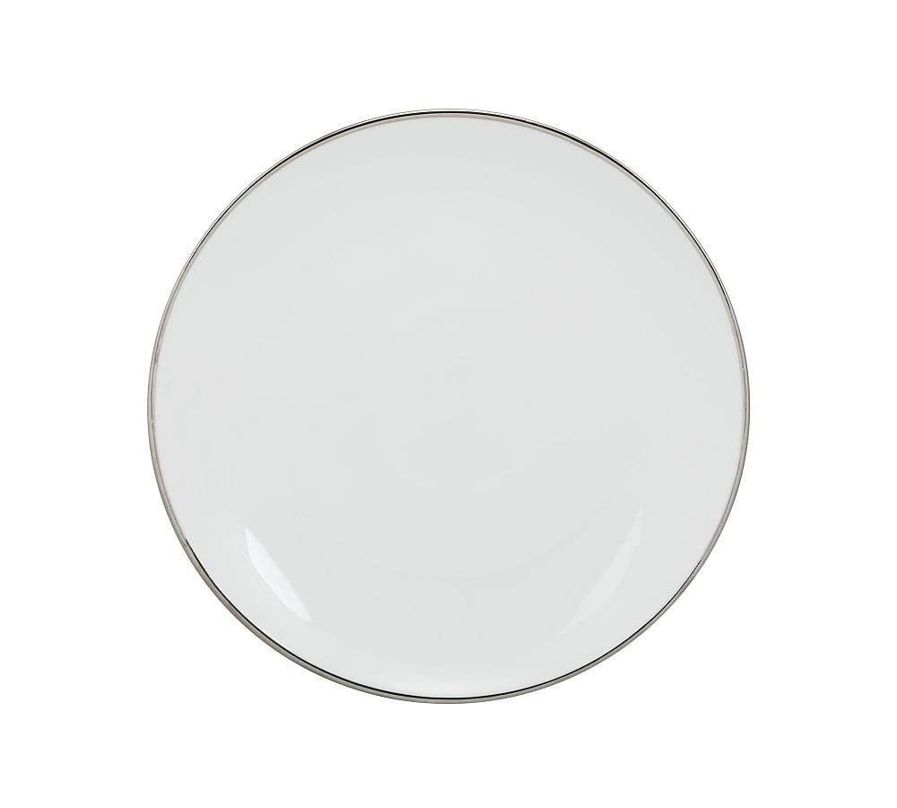 Metallic Rim Coupe Porcelain Appetizer Plates, Set of 6 - Silver - Image 0