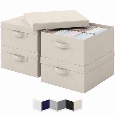 Storage Baskets For Organizing - 4 Small Storage Bins With Lids And Handles - Closet Shelf Organizer And Toy Box For Kids Organization And Storage - Fabric Storage Boxes - Image 0