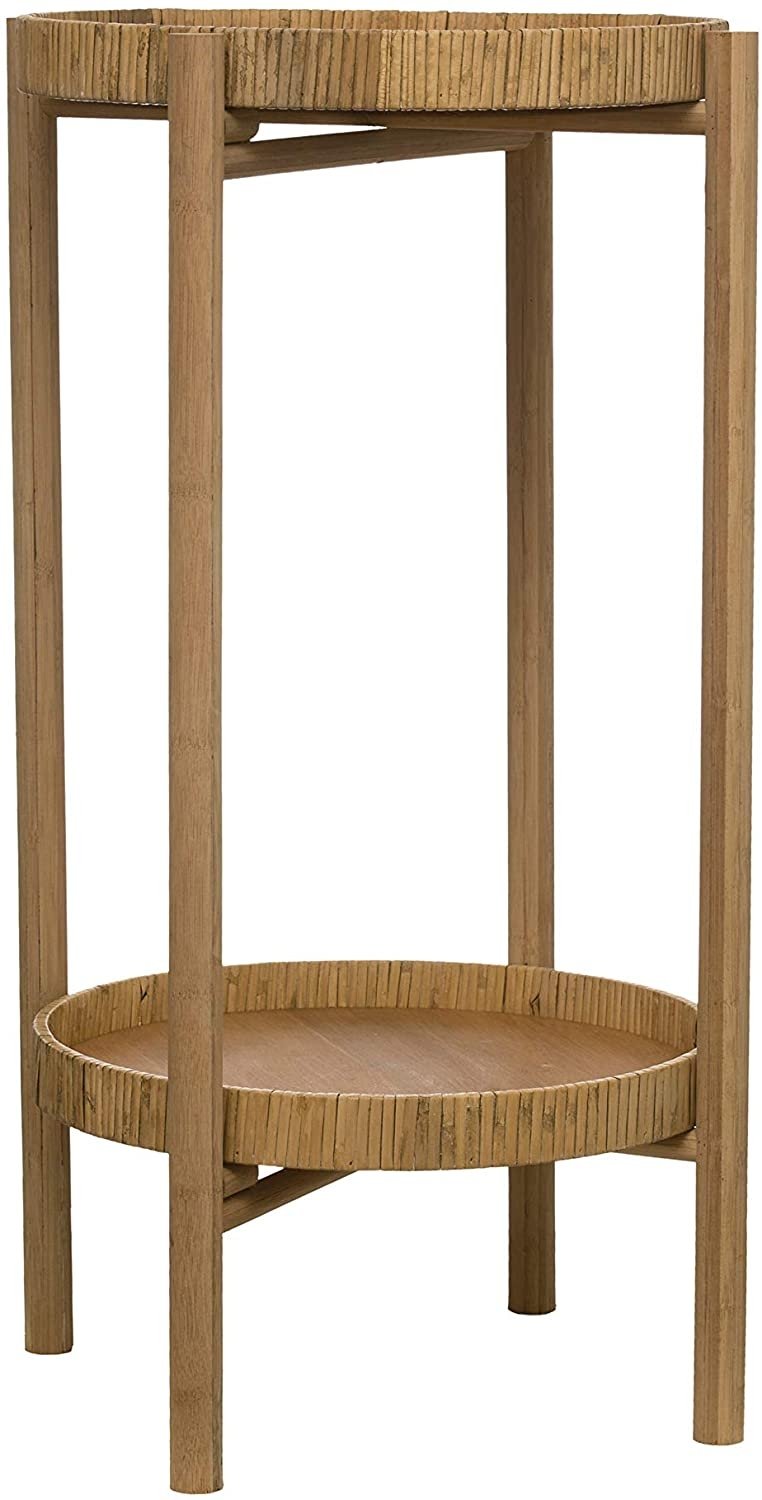 Round Rattan & Bamboo 2-Tier Tray Table with Removable Trays & Wood Frame - Image 3