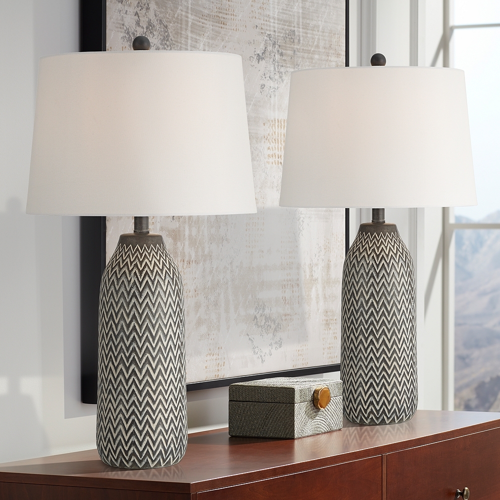 360 Lighting Arizona 27 1/2" Zig-Zag Black Beige Table Lamps Set of 2 - Image 0