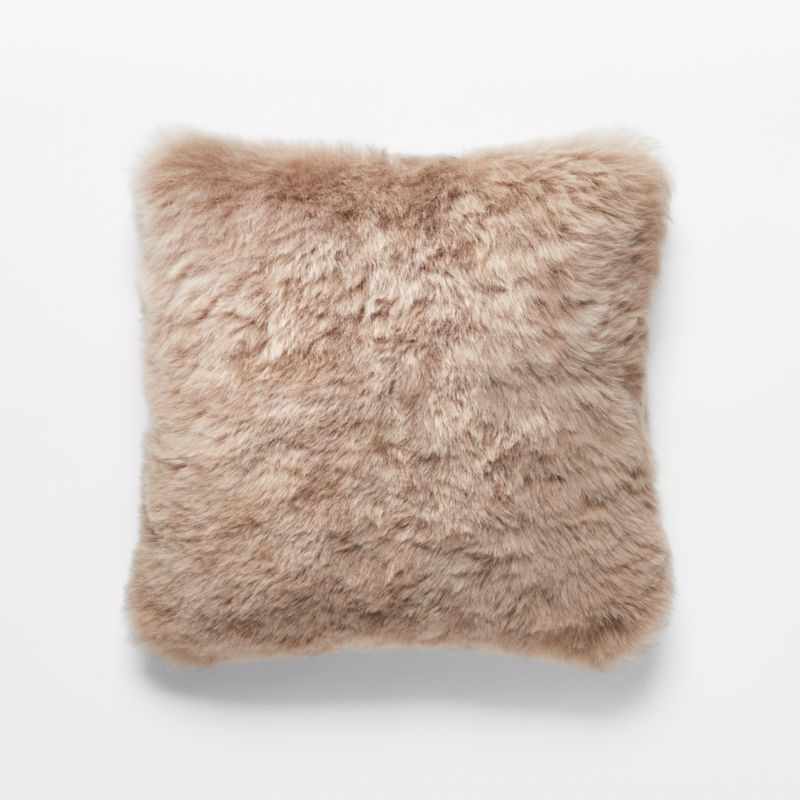 Shorn Taupe Sheepskin Fur Throw Pillow with Down-Alternative Insert 16" - Image 1