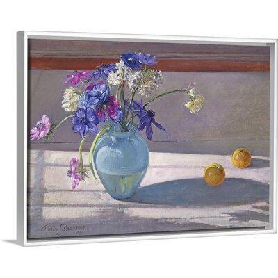 Anemones and a Blue Glass Vase, 1994 by Timothy Easton - Painting Print on Canvas - Image 0