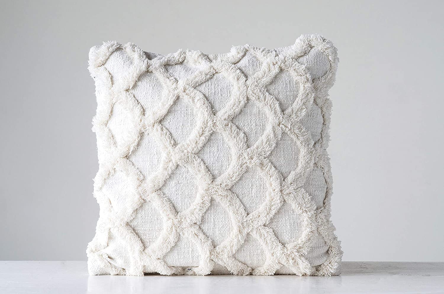 White Square Cotton Chenille Pillow - Image 1