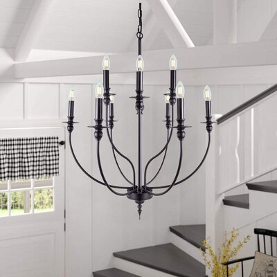 9-Light 2-Tier Black Farmhouse Chandelier Rustic Classic Candle Ceiling Hanging Light Fixture Modern French Country Pendant Lighting - Image 0