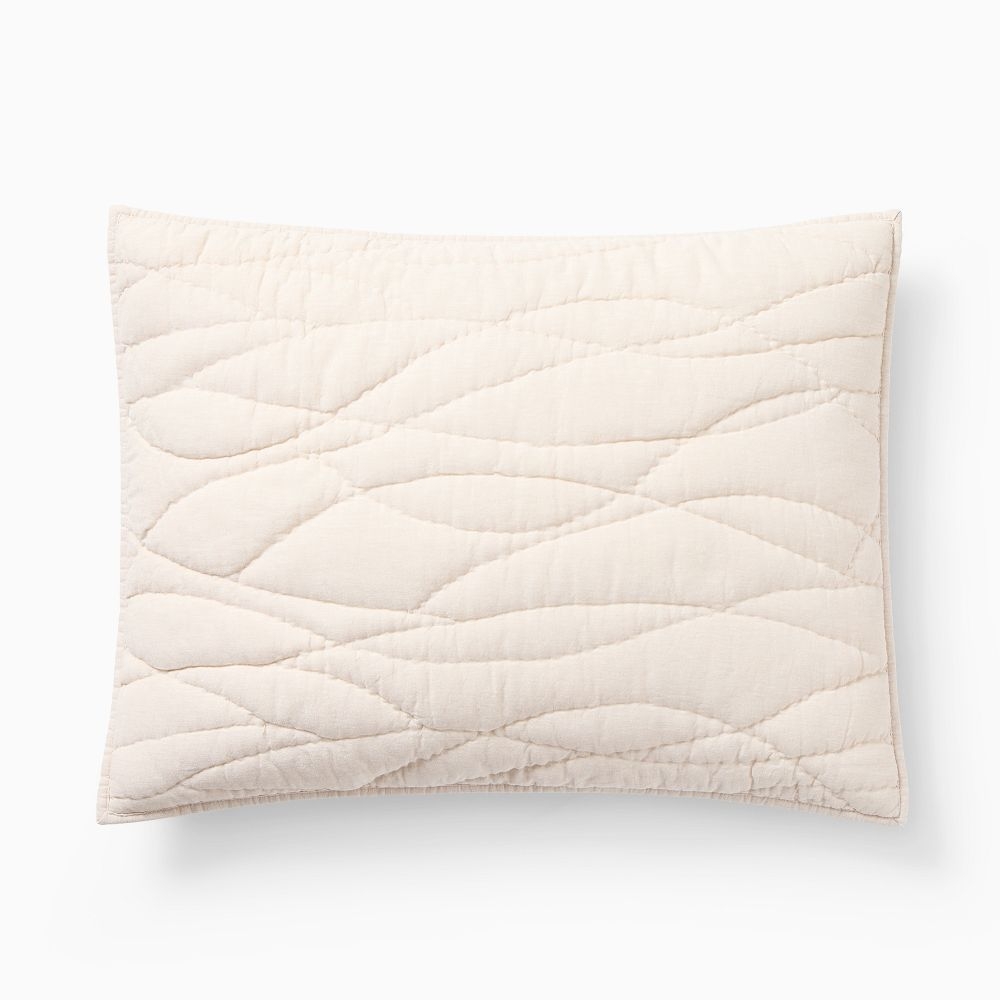 Linen Cotton Ripple Quilt, Standard Sham, Natural Flax - Image 0