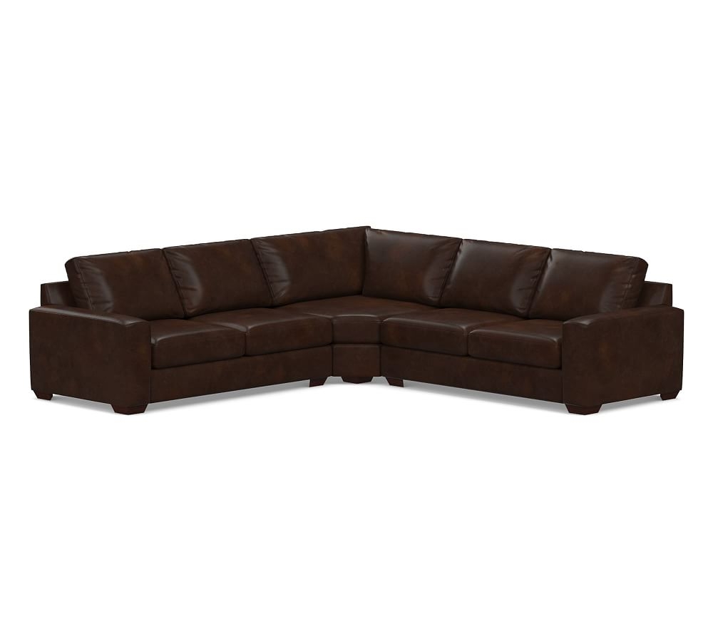 Big Sur Square Arm Leather 3-Piece L-Shaped Wedge Sectional, Down Blend Wrapped Cushions, Legacy Tobacco - Image 0