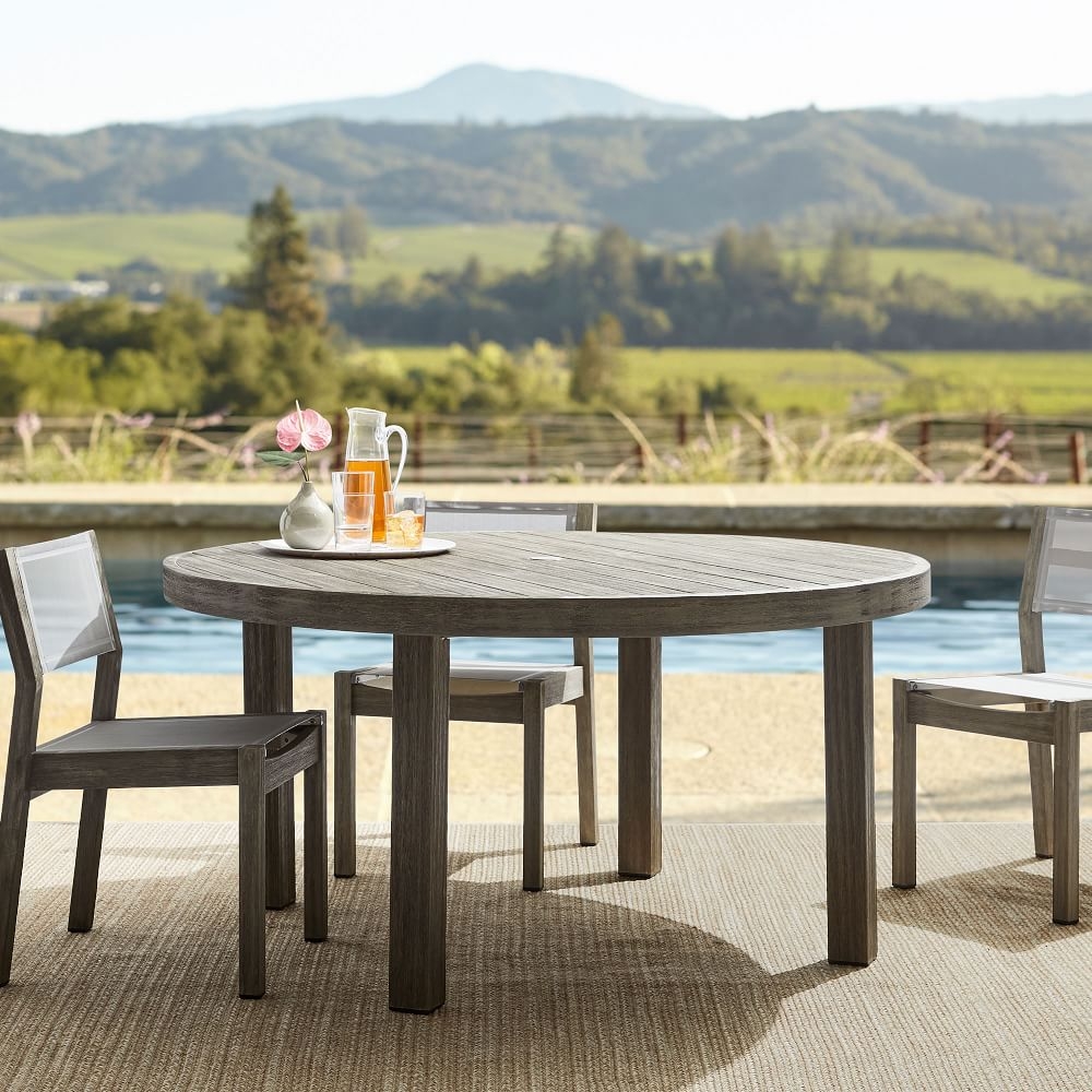 Portside Outdoor 48 in Round Dining Table, Driftwood - Image 1
