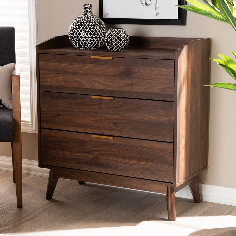 Baxton Studio Lena Walnut Brown 3-Drawer Wood Accent Chest - Style # 74N63 - Image 0