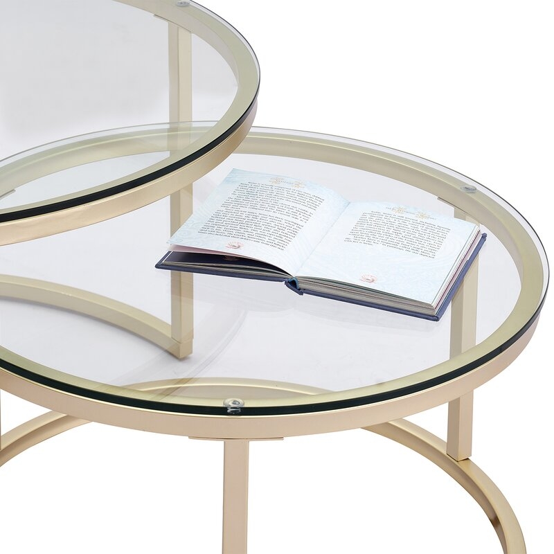 Nesting Coffee Table Modern Round Living Room Table, Clear & Gold, Set of 2 - Image 4