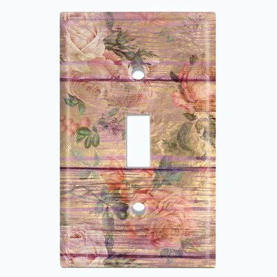 Metal Light Switch Plate Outlet Cover (Pink Tint Wood Print Pink Rose Flower Fence - Single Toggle) - Image 0