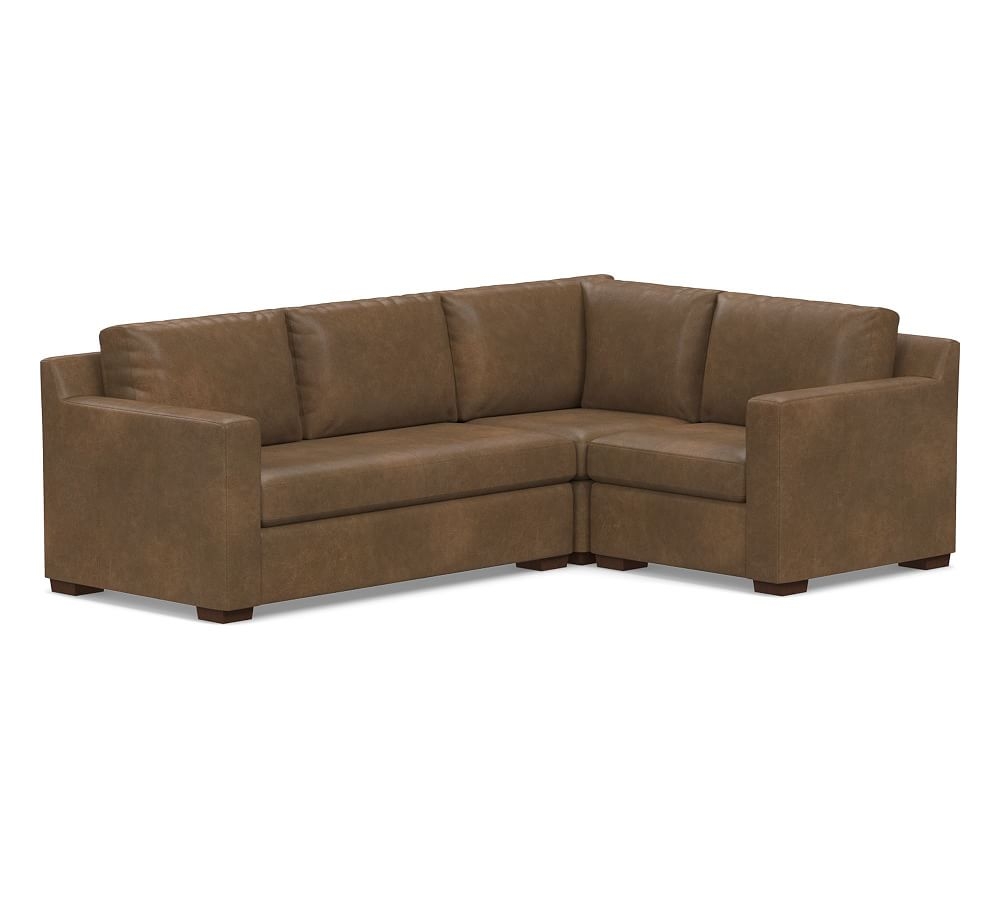 Shasta Square Arm Leather Left Arm 3-Piece Corner Sectional, Polyester Wrapped Cushions, Churchfield Chocolate - Image 0